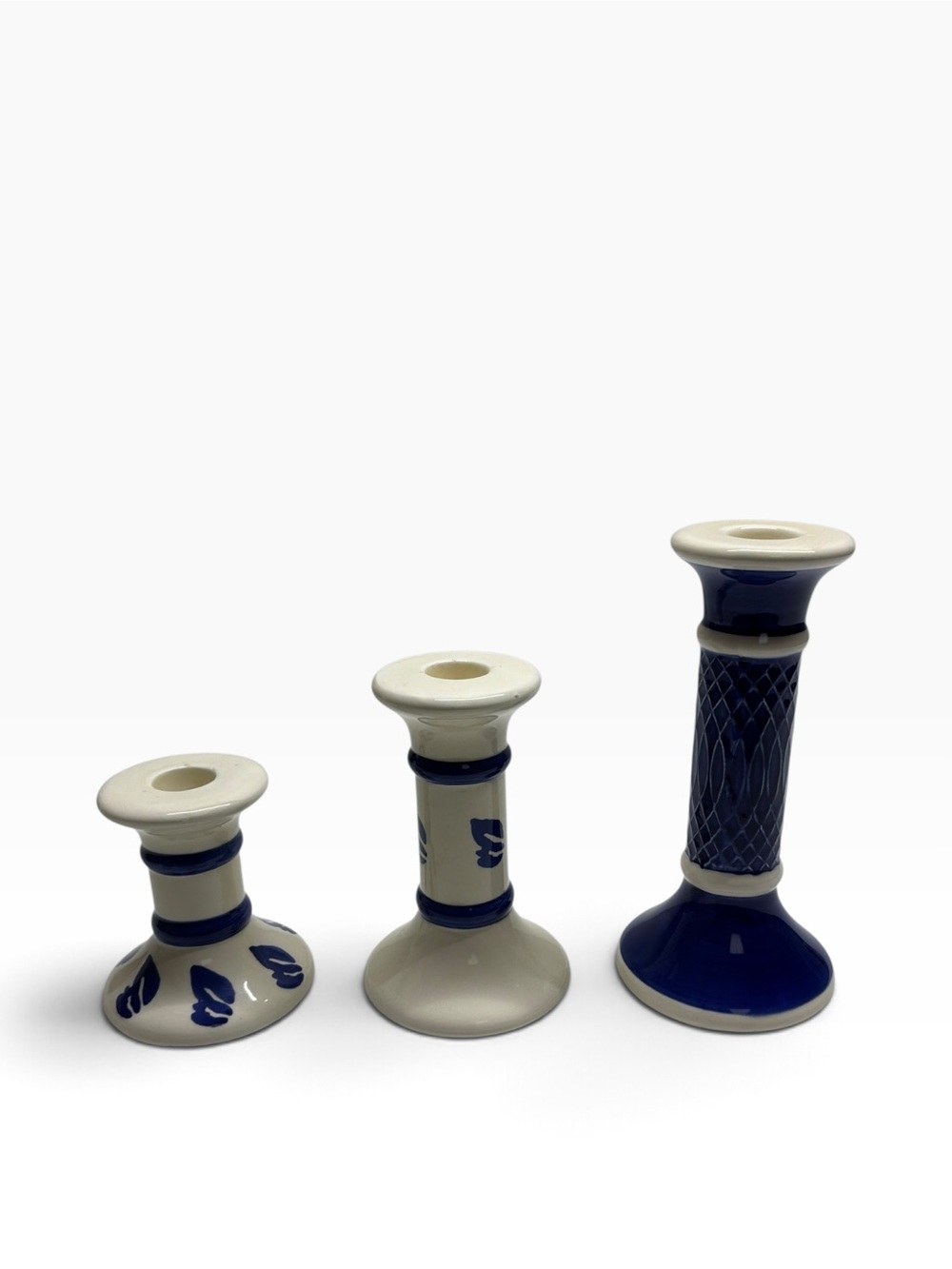 Blue and White Ceramic Candle Holders Set - Classic Home Accent